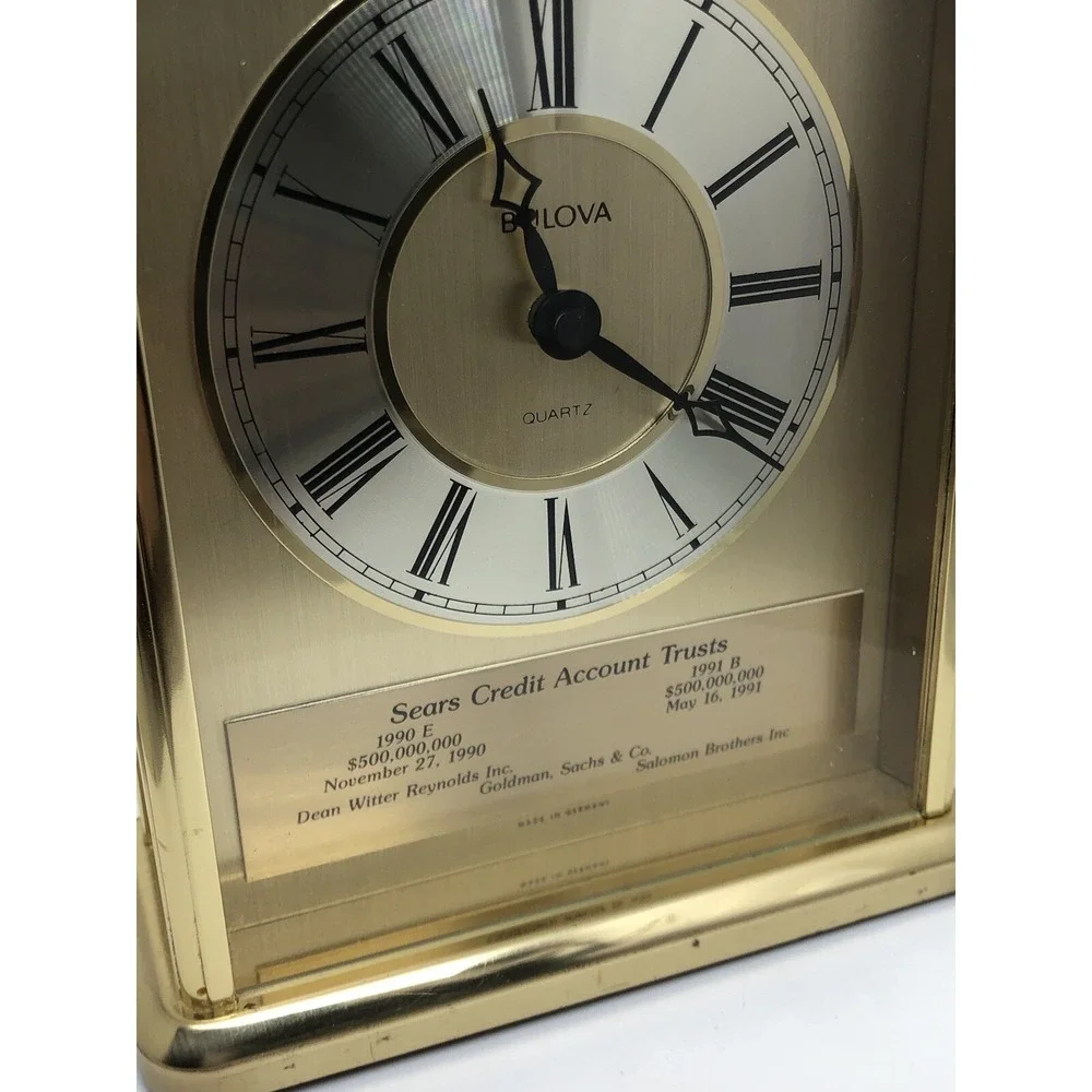 Vintage Bulova Clock Heavy‎ Brass Quartz Mantel Clock, Germany, Sears, Works!